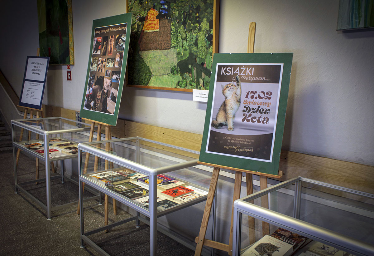 wystawa książek z motywem Dzień Kota